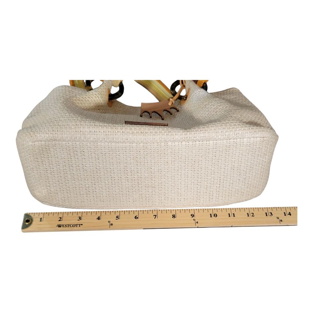 Elaine Turner Beige Woven Straw Handbag with Multicolor Double Handle - Picture 7 of 12